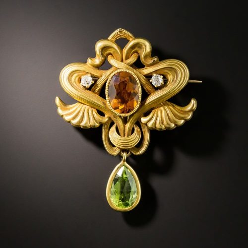 Art Nouveau Citrine and Peridot Brooch.