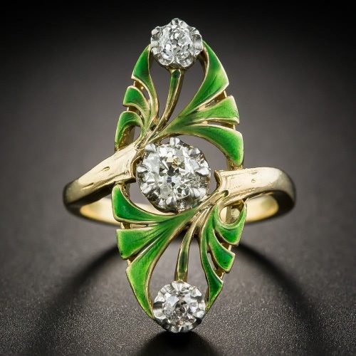 Art Nouveau Diamond and Enamel Ring.