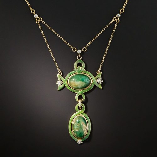 Art Nouveau Emerald and Diamond Lavaliere.
