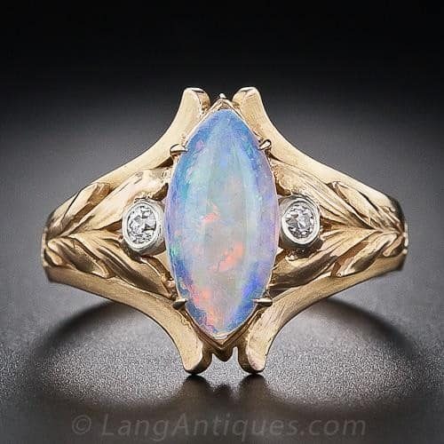 Art Nouveau Navette-Shaped Opal Ring.