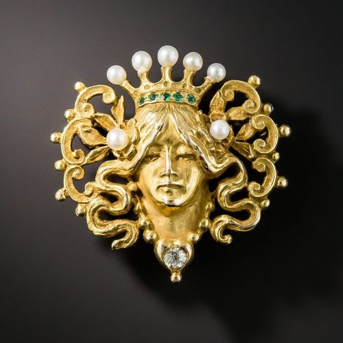 Art Nouveau Diamond, Demantoid, & Pearl Majestic Mythological Medusa Brooch Art Nouveau Diamond, Demantoid, & Pearl Majestic Mythological Medusa Brooch