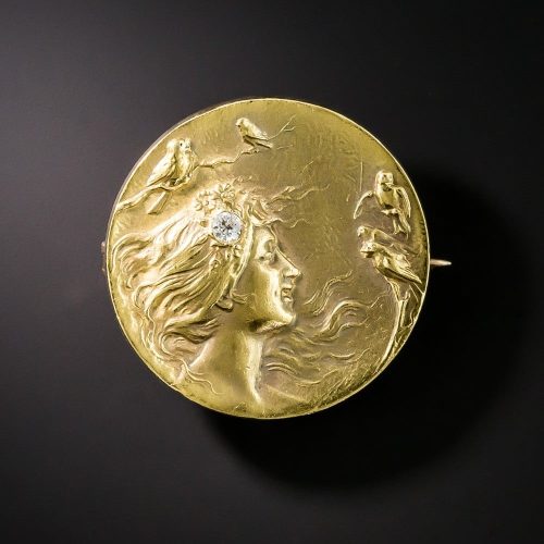 Art Nouveau Pin with High Karat Gold Wash Over 14K Gold