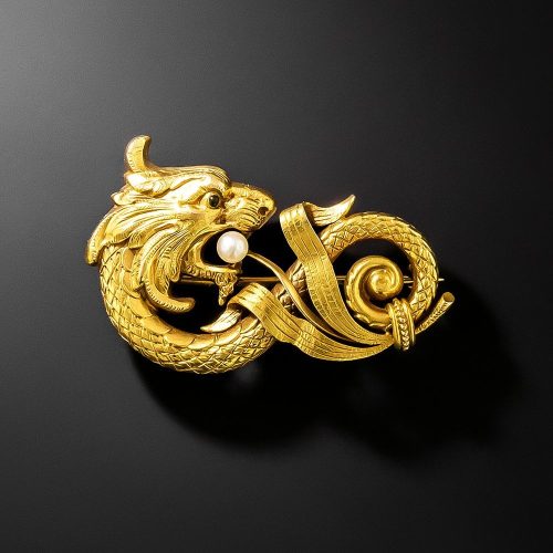 Art Nouveau Gold Sea Serpent Brooch. Art Nouveau Sea Serpent Brooch.