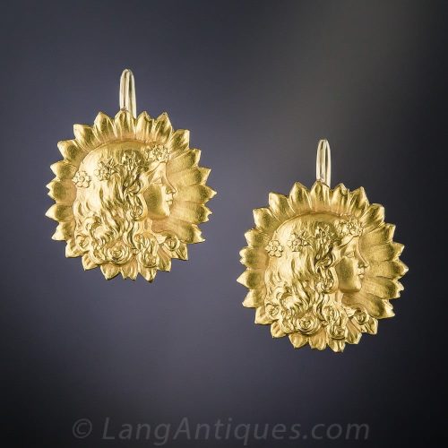 Art Nouveau Sunflower Earrings.