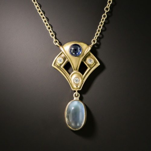 Arts & Crafts Sapphire, Diamond, and Moonstone Necklace.