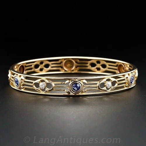 Arts & Crafts Sapphire and Diamond Bangle Bracelet, Whiteside & Blank.