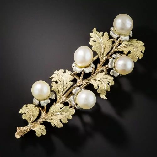 Buccellati Pearl Leaf Motif Brooch.