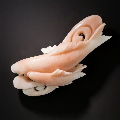Carved Coral Fish Brooch. Carved Coral Fish Brooch.