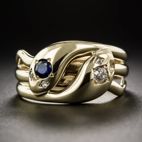 Victorian Sapphire and Diamond Double Serpent (Promise or Wedding) Ring.