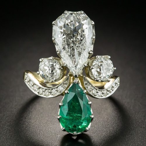Pear-Shaped Diamond and Emerald Ring.