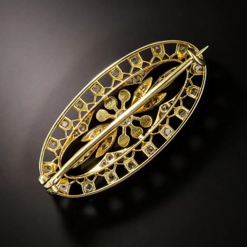Edwardian Diamond and Natural Pearl Brooch. (Reverse) Edwardian Diamond and Natural Pearl Brooch. (Reverse)