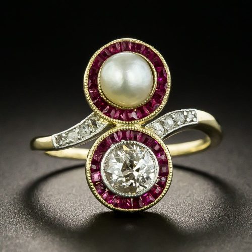 Edwardian Diamond, Ruby, and Pearl Ring.