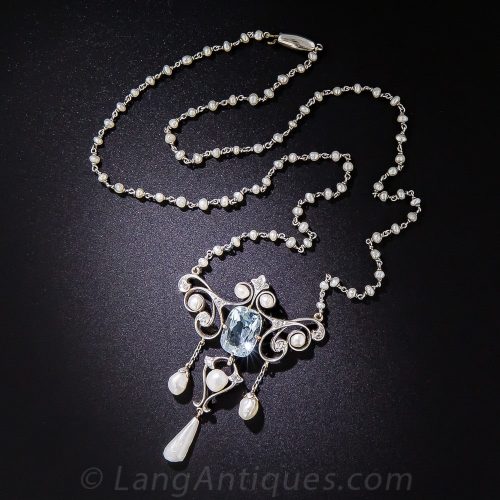 Edwardian Aquamarine and Pearl Lavallière.