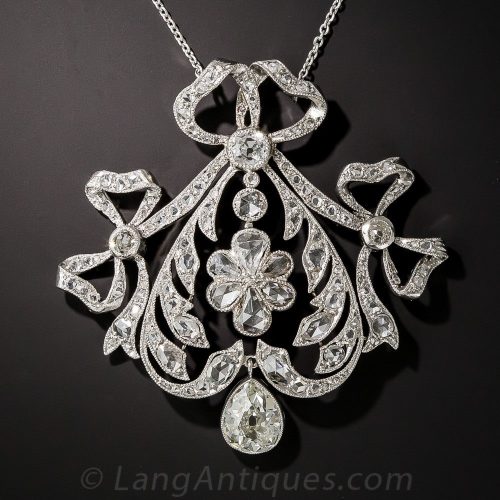 Edwardian Diamond and Platinum Pendant Necklace.