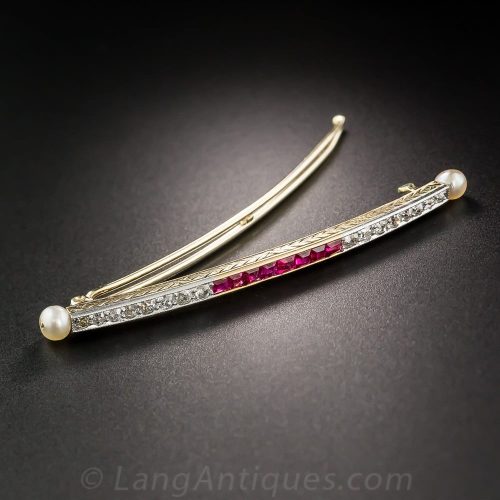 Edwardian Ruby, Diamond, and Pearl Barrette.