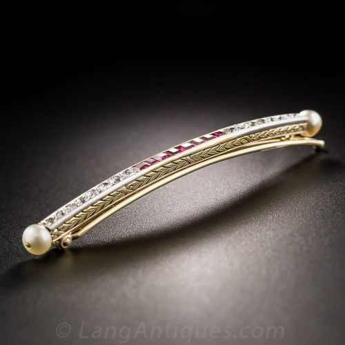 Edwardian Ruby, Diamond, and Pearl Barrette. Edwardian Ruby, Diamond, and Pearl Barrette.