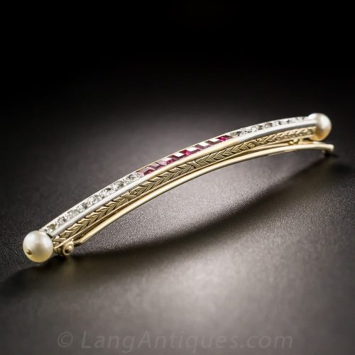 Edwardian Ruby, Diamond, and Pearl Barrette.