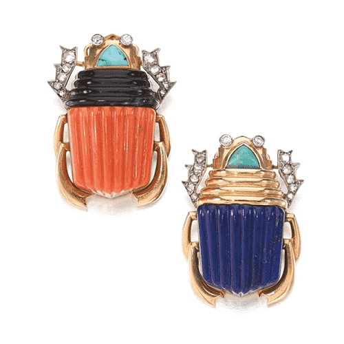 Egyptian Revival Scarab Brooches, Cartier, c.1950s. Photo Courtesy of Sotheby's.