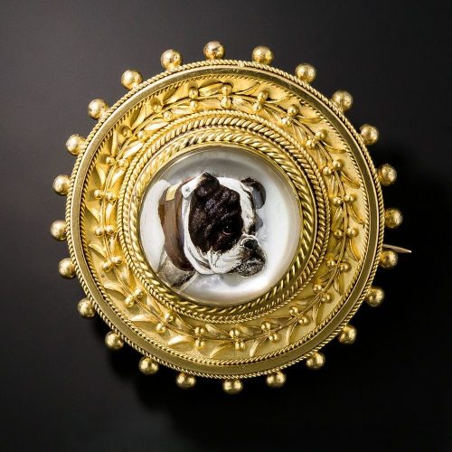 English Bulldog Reverse Crystal Intaglio Brooch. English Bulldog Reverse Crystal Intaglio Brooch.