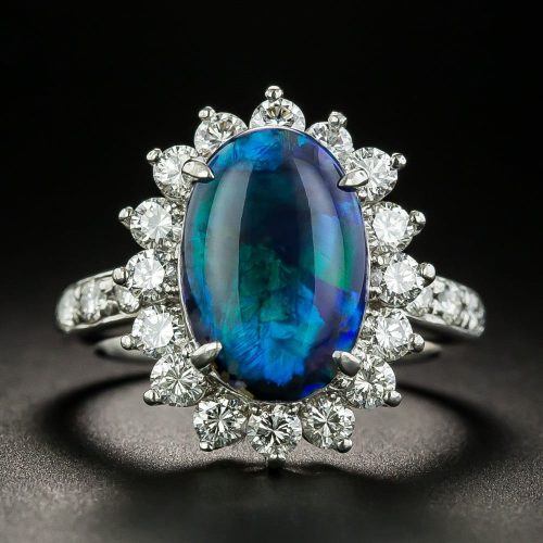 Black Opal Ring with an Entourage of Diamonds.
