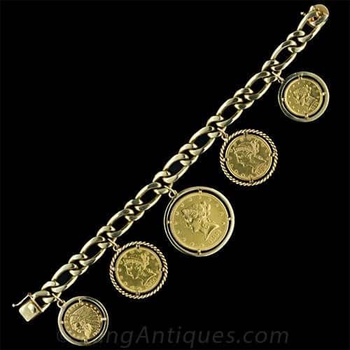 Figaro Chain Charm Bracelet with Coin Charms.