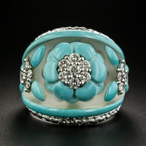 Translucent Crystal Dome Ring with Turquoise and Diamonds.