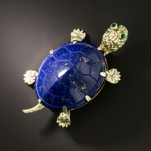 Carved Lapis Lazuli & Gold Turtle Brooch. Carved Lapis Lazuli & Gold Turtle Brooch.