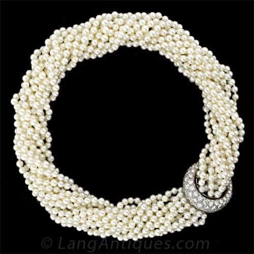 Pearl and Diamond Torsade Necklace.