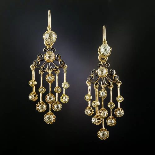 Antique French Diamond Chandelier Earrings.
