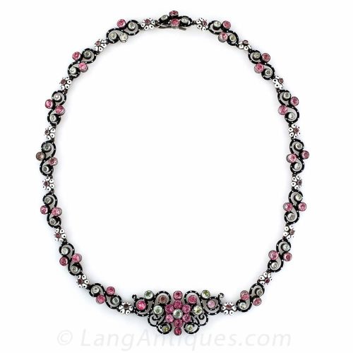 Antique French Enamel and Paste Silver Gilt Necklace.