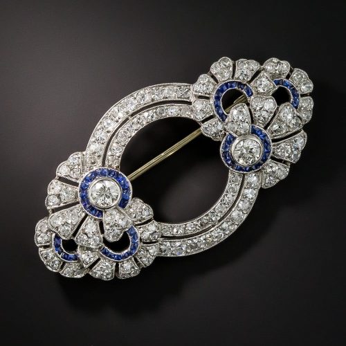 French Art Deco Diamond and Sapphire Brooch.