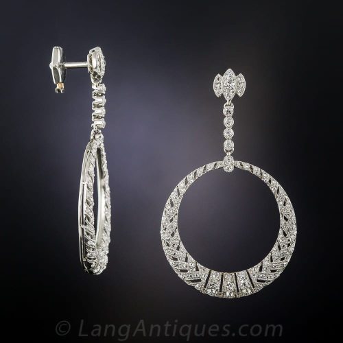 Hoop Dangle French Belle Epoque Diamond Earrings.