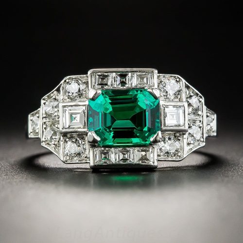 Art Deco Transparent Emerald and Diamond Ring.