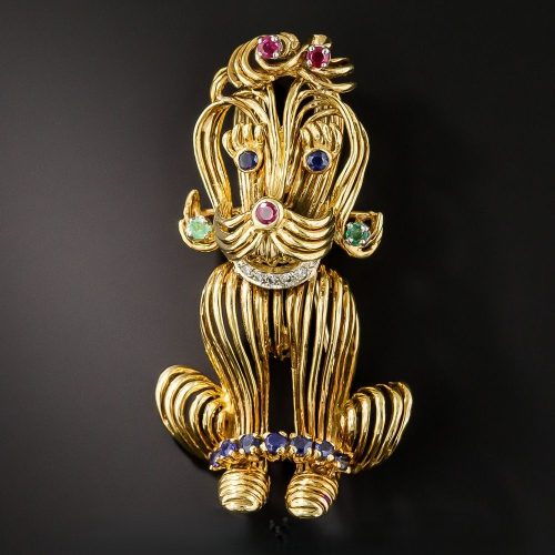 Gold and Multigem Doggy Brooch. Gold and Multigem Doggy Brooch.