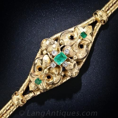 Georgian Emerald and Diamond Bracelet.