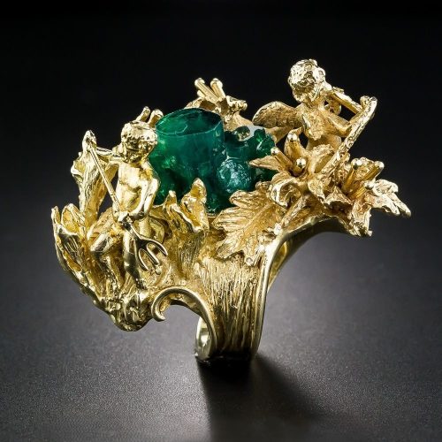 Chatham Lab-Created Emerald in Good vs Evil 18k Gold Ring.