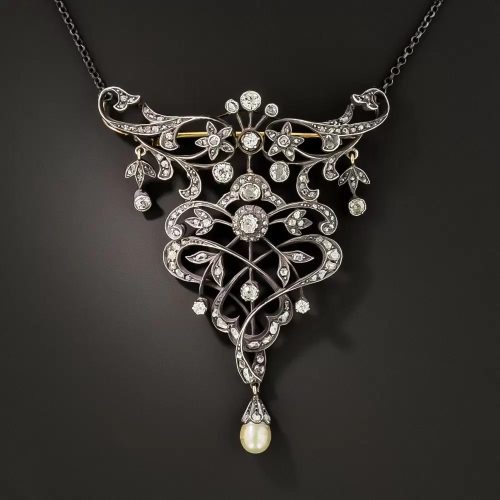Antique Diamond and Natural Pearl Stomacher Brooch/Pendant.