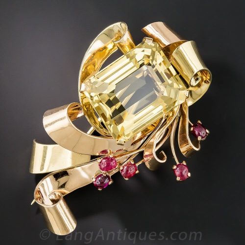 Citrine and Ruby Retro Two-Tone Brooch.