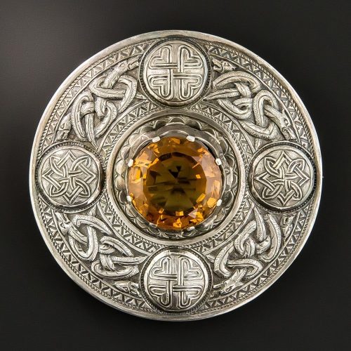 Scottish Citrine Silver Celtic Knot Brooch
