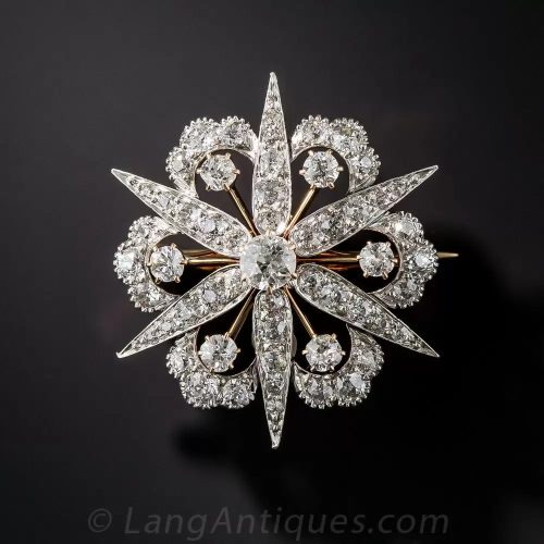 Late Victorian Platinum-Topped Gold Starburst Brooch.