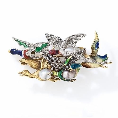 Late Victorian Flock of Diamond & Enamel Ducks. Late Victorian Flock of Diamond & Enamel Ducks.