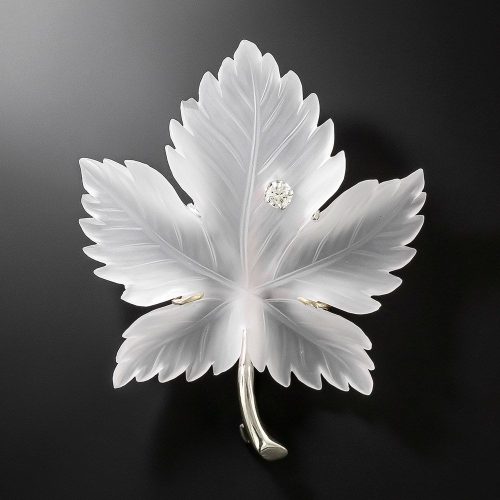 Mid-Century Rock Crystal Quartz Leaf Brooch.