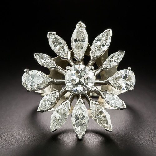 Mid-Century Diamond Floral Dinner Ring. Mid-Century Diamond Floral Dinner Ring.