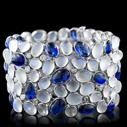 Moonstone, Kyanite, and Diamond Bracelet.