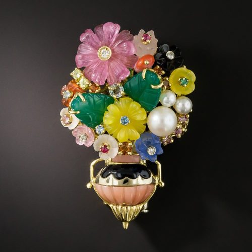 Multi-Gemstone Flower Basket Pendant/Brooch, by Gioielli Stanagostino.