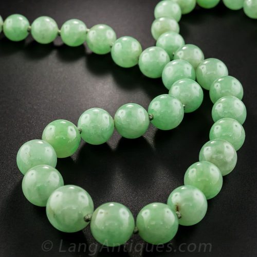 Jadeite Bead Necklace Strung and Knotted on Silk Thread.