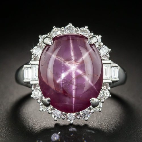 Star Ruby, Diamond, Platinum Ring Exhibiting Asterism.