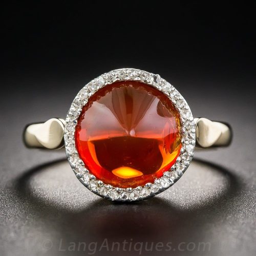 Orange Fire Opal and Diamond Ring.