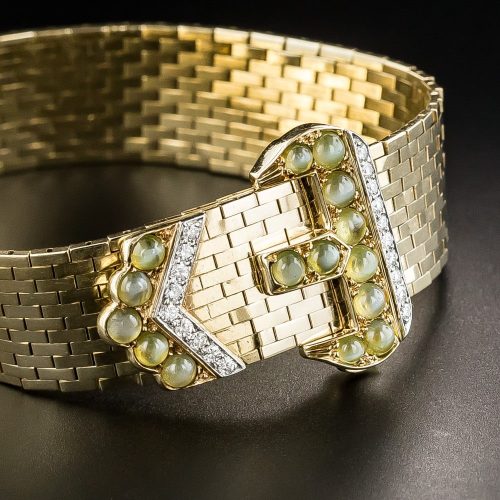 Retro Jarretière with Buckle and Mordant Accented by Chrysoberyl and Diamonds.