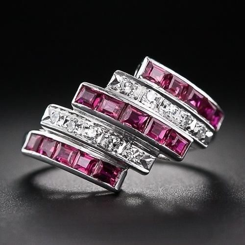 Retro Ruby and Diamond Barber Pole Dinner Ring. Retro Ruby and Diamond Barber Pole Dinner Ring.